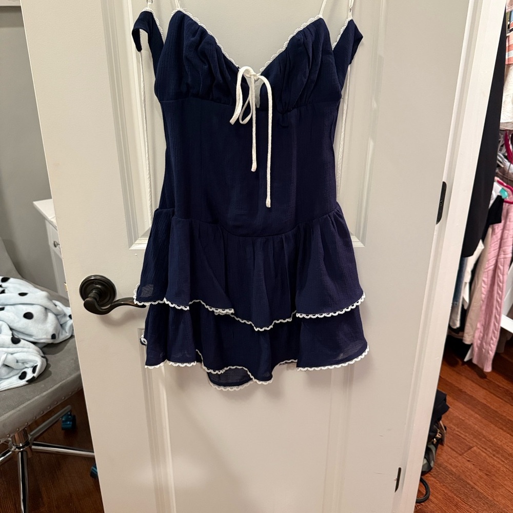 Cotton Candy Navy Dress with White Accents